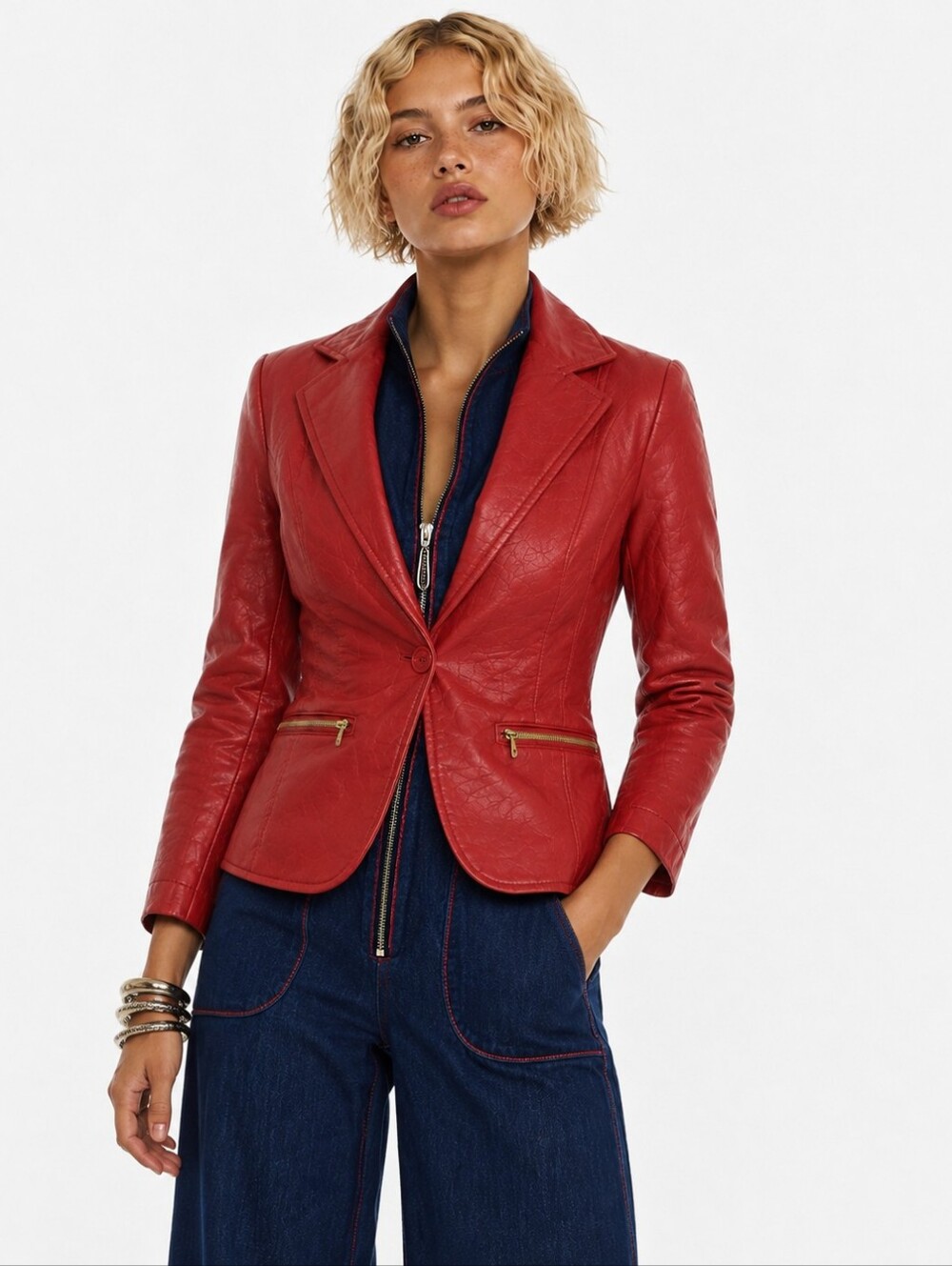 NEW Last Kiss Red Faux Leather Blazer Jacket Vegan